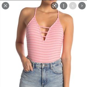 NWT Room Service Pink Striped Body Suit
